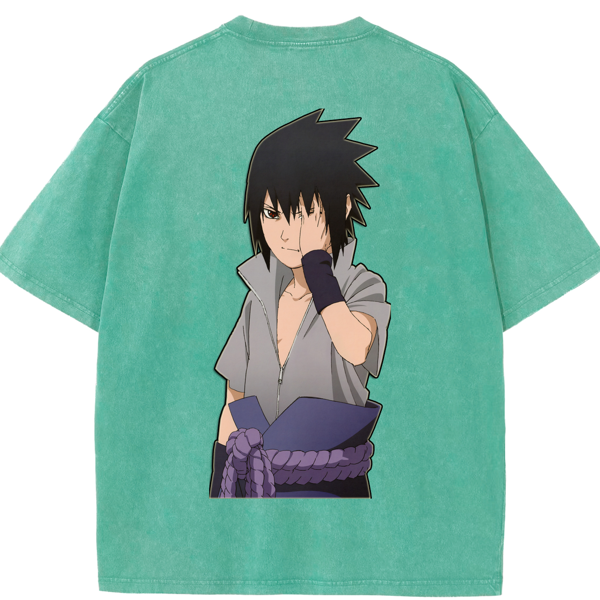 （画像用） NARUTO -ナルト- うちは サスケ Uchiha Sasuke 綿100% ヴィンテージ風 半袖Tシャツ（背面プリント）